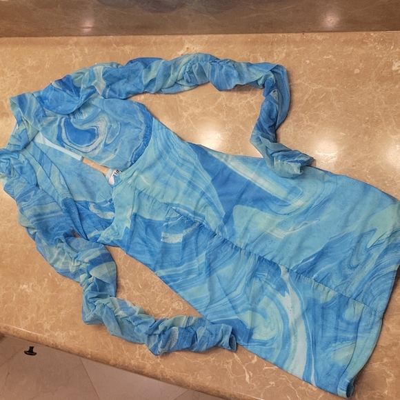 Tiger Mist Stas two-piece dress w shrug in swirls of turquoise, XXS - Picture 6 of 16